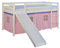 Homestyle4u 1543, Kinderbett 90x200 Weiß Hochbett mt Treppe Rutsche Vorhang Rosa Bettgestell Massivholz Kiefer Weiß