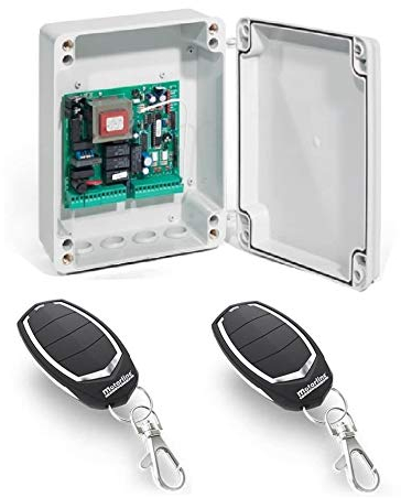 Kit Central electronica maniobras puerta parking garaje batiente de 1 o 2 hojas con paro suave y receptor incorporado y 2 mandos a distancia incopiables Motorline Falk
