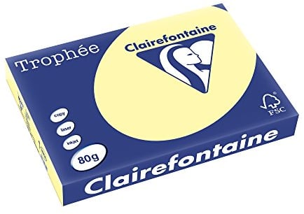 Clairefontaine 1884C - Ries Druckerpapier / Kopierpapier Trophee, Pastell Farben, DIN A3, 80g, 500 Blatt, Gelb, 1 Ries