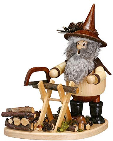 Drechselwerkstatt Uhlig Räuchermännchen Waldwichtel auf Brett Holzhacker - 26cm