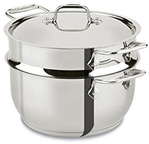 All-Clad Specialty Suppentopf aus Edelstahl, Multi-Topf mit Sieb, 3 Stück, 5 Quart Induktion, ofenfest, 600 F Sieb, Nudelsieb mit Griff, Töpfe und Pfannen, Silber