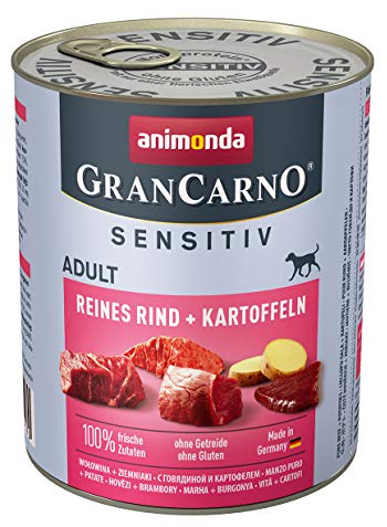 animonda GranCarno Adult Sensitiv Rind + Kartoffeln (6 x 800 g), Nassfutter für ernährungssensible Hunde, Nassfutter für Hunde mit bekömmlichen Zutaten, Sensitives Hundefutter ohne Getreide