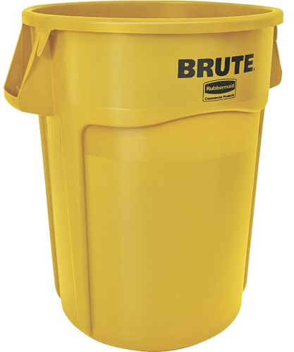 Rubbermaid Commercial Products Brute Round Container 167 L Gelb – Schwerlast-Abfallbehälter mit Luftkanälen, robuster Kunststoff für Gastronomie, Bauwesen Büro und Lager – FG264300YEL