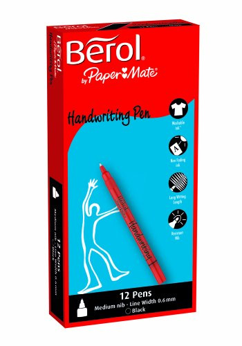 Berol Handwriting Pen with 0.6 mm Medium Nib - Black, Box of 12