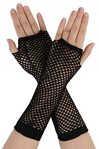 sourcing map 1 Paar Damen Elastisch Fischnetz Ellenbogen Fingerlos Handschuhe Arm Warmer Schwarz Einheitgröße