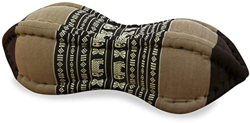 livasia Nackenstützkissen Papayakissen - Ø 13x43cm - Nackenkissen Papayaform, Sofakissen, Lesekissen mit Kapok, Kissen für Garten und Balkon, Reisekissen handgefertigt (Braun/Elefanten)