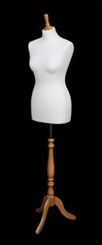 DELUXE Size 14/16 Female Dressmaking Dummy Tailors Bust Mannequin WHITE Jersey BEECH EFFECT WOODEN Tripod Stand