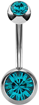 eeddoo Bauchnabel-Piercing Banane Doppelkristall Silber Edelstahl Türkisblau 8 mm