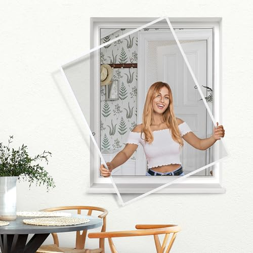 jarolift Profi Line Zanzariera per Finestra, con Telaio in Alluminio Accorciabile, 120 cm x 150 cm (Larghezza x Altezza), Colore Telaio Bianco