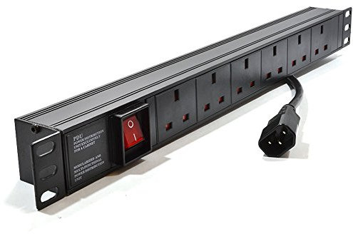 Kenable 6 Way 19 Inch Rack PDU, C14 to UK Sockets, 1.8m Black Power Distribution Unit