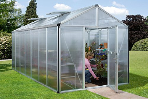Vitavia Gewächshaus Zeus - Ausführung: 13800 HKP 16 mm Alu, Fläche: ca. 13,8 m², Fenster: 3, Maße: 257 x 541 cm, Sockel: 256 x 541 cm,