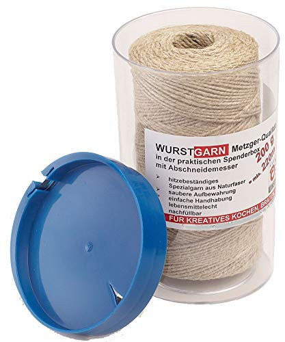 Ficelle de cuisine 200 g / 220 m - Ficelle de cuisine rouge/blanc dans boîte distributrice avec coupe-cordon naturel