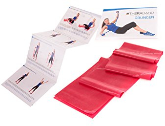 TheraBand 2,50m im PE Beutel mit Anleitung | Fitnessband | Gymnastikband | Stretchband für Ganzkörpertraining | Widerstandsband | Training Bands für Zuhause |100% Naturlatex (Rot)
