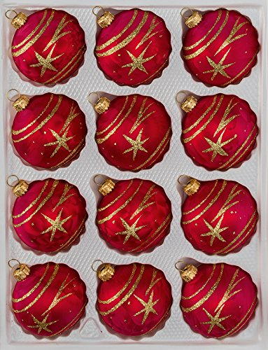 12 TLG. Glas-Weihnachtskugeln Set in Ice Rot Gold Komet - Christbaumkugeln - Weihnachtsschmuck-Christbaumschmuck