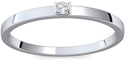 Verlobungsringe Weißgold 585 Brillant Relation von Amoonic Damen-Ring mit Diamanten Ringe Weißgold 14k Karat 585 Weißgold Verlobung Ring mit Stein Brilliant schmal 0,04 Carat FF51WG585BRFA58