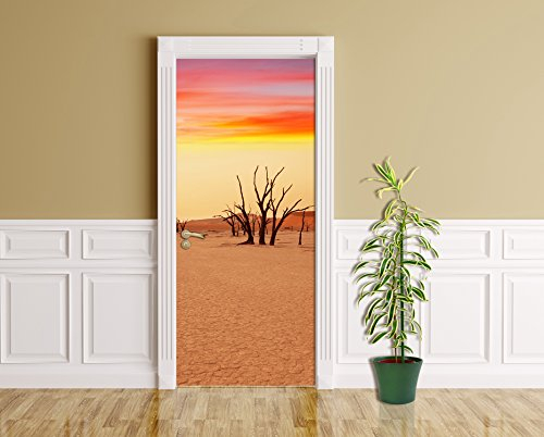 Bilderdepot24 Türtapete selbstklebend Dead Valley - Namibia 90 x 200 cm - einteilig Türaufkleber Türfolie Türposter - Dünen Sanddüne Sand Wüste Sonne Akazie Natur Landschaft Afrika