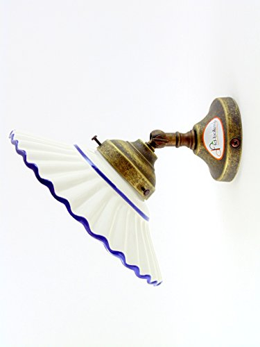 fd-bolletta arredamento e illuminazione applique ottone da parete,lampada vintage,lluminazione per interni,paralume ceramica blu an16.Misure:Sporgenza16,5cm,Ø piatto 19cm,Ø base 8cm