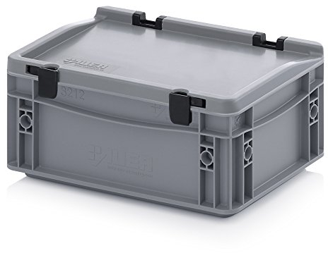 Auer Packaging Eurobehälter-Eurobox 30 x 20 x 13,5 cm mit Scharnierdeckel inkl. gratis Zollstock