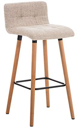 CLP Barhocker Lincoln mit Stoffbezug und Holzgestell I Thekenhocker mit Rückenlehne und Fußstütze I Barstuhl mit Einer Sitzhöhe von: 75 cm, Farbe:Creme