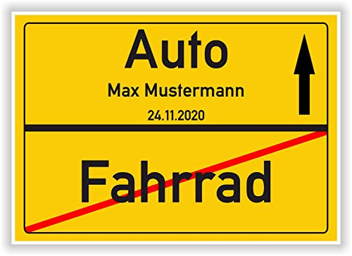 Geschenkidee zum bestandenen Führerschein - Fahranfänger - Auto - Fahrrad Ortsschild personalisiert mit Name und Datum Fahrradfahrer Deko Glückwunsch Junge Mädchen