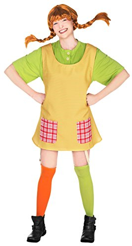 Maskworld Pippi Langstrumpf Kostüm für Damen, 4-teilig mit Shirt, Schürze & bunte Strümpfe, Karneval Verkleidung Faschingskostüm Party, offiziell lizenziert Klassiker Filmkostüm Kult-Outfit – S