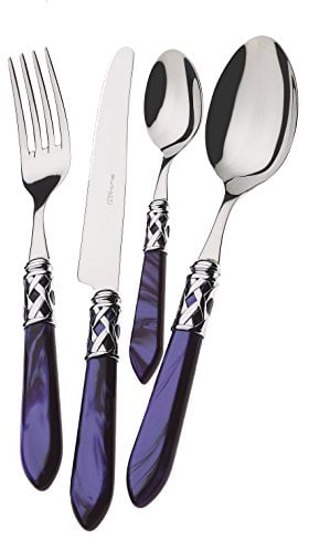 BUGATTI, Aladdin, Set Posate 24 Pezzi in Acciaio Inox 18/10, Ghiera Cromata e Manico Colore Blu Effetto Madreperla. Set Posate 6 Persone: 6 cucchiai, 6 forchette, 6 coltelli e 6 cucchiaini caffè