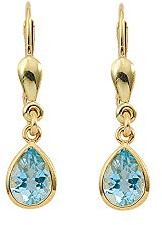 1 Paar Gold Ohrringe Ohrhänger 14 k 585 Gelbgold mit Aquamarin