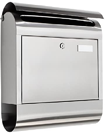 BTV Großer Briefkasten, Edelstahl MIT EXTRA ROSTSCHUTZLACKIERUNG Edelstahl Silber mit Zeitungsrolle für Zeitungen Katalog