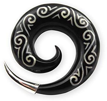 Fly Style Piercing Ohr Expander aus Horn und 925 Silber - Dehnschnecke Dehnspirale Dehnungsschnecke Dehnsichel, Grösse:6 mm