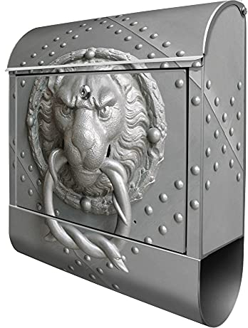 banjado® Design Briefkasten mit Eisentor 38,5x46,5x13cm & 2 Schlüssel - Briefkasten Stahl Silber mit Zeitungsfach pulverbeschichtet - Postkasten A4 Einwurf inkl. Montagematerial