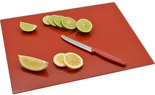 Harbour Housewares Planche à découper en verre - 40 x 30 cm - Rouge - Tapis de table de taille moyenne, tapis de découpe, économiseur de plan de travail pour la cuisine