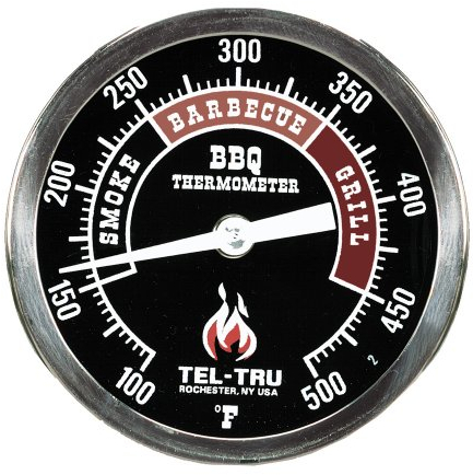 Tel-Tru BQ300 Grill-Thermometer, 7,6 cm schwarzes Zifferblatt mit Zonen, 6,3 cm Vorbau, 100/500 °C