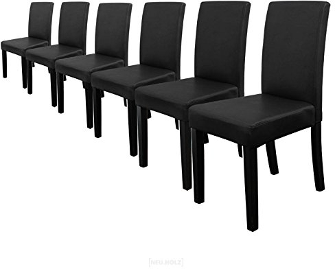 [en.casa] Esszimmerstühle Hamburg 6er Set Küchenstühle Kunstleder Polsterstuhl 89 x 43 x 54 cm Holzbeine Schwarz