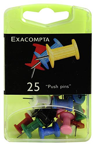 Exacompta 14740E 25er Pack Pinwandnadel 7mm Spitzenlänge farbig sortiert Push Pins Stoßnadel in praktischer Aufbewahrungsbox