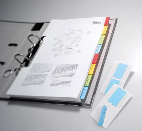 Durable Tabe QUICK TAB DUO, 40 x 20 mm, sortiert, Beutel mit 24 Stück, 840600 | Selbstklebende Register aus PET, 40 x 20 mm, zum Markieren & Strukturieren, rückstandslos ablösbar