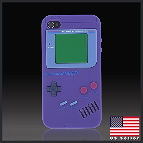 Design Case Hochwertiger Hülle Game Boy Gameboy Retro Videospiel Lila Samtweiche flexibel Silikon Schutzhülle für Apple iPhone 4 4G 4S