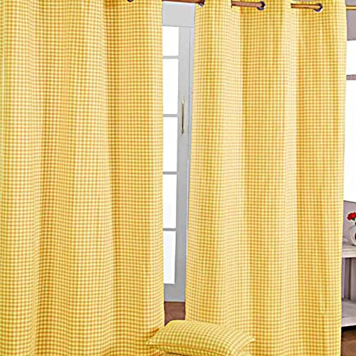 Homescapes handgewobener Vorhang Ösenvorhang Dekoschal Gingham im 2er Set, 137 x 182 cm, 100% Reine Baumwolle, gelb weiß kariert