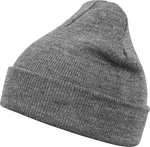 MSTRDS Unisex Strickmütze Basic Flap Beanie - einfarbige, neutrale Wintermütze für Damen und Herren ohne Druck und Stick, ohne Logo - Farbe h.grey, Größe one size