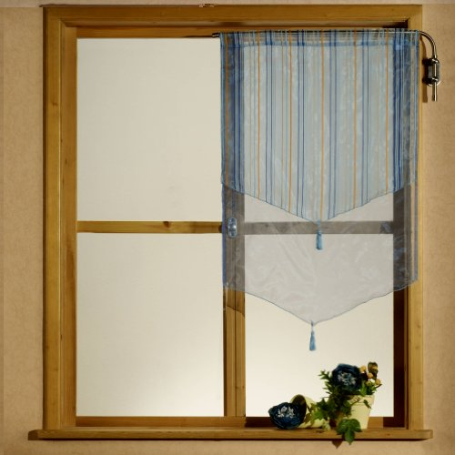 heimtexland Gardinen, Scheibengardine, Kurzgardine Organza mit Webstreifen, Farbe Blau, Höhe 120cm x Breite 60cm Typ140