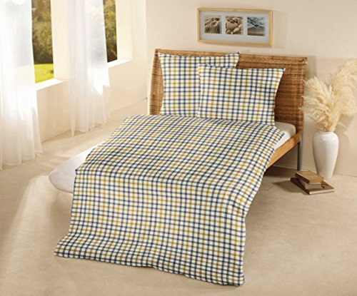 Clinotest Bettwäsche „Sun Karo“ Flanell, 135x200 cm + 80x80 cm, sehr weich und kuschelig, Kochfest, Objektqualität, im Landhausstil