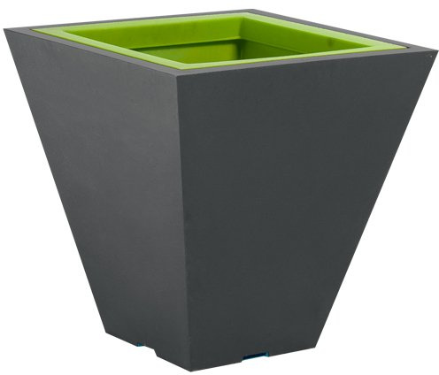 Green City Square S Pot de Fleurs Carré à Réserve d’Eau Plastique Anthracite/Vert Anis