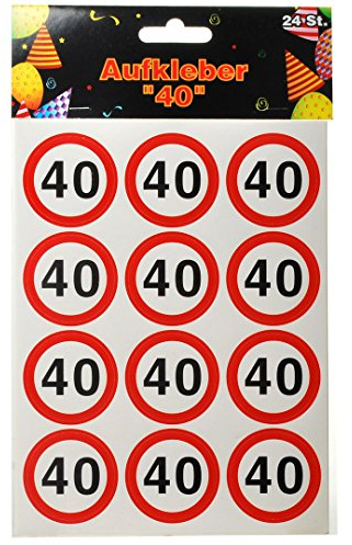 Udo SChmidt -1 PACKUNG = 24 AUFKLEBER MIT DER ZAHL 40. GEBURTSTAG MOTIV VERKEHRSSCHILD D:4cm