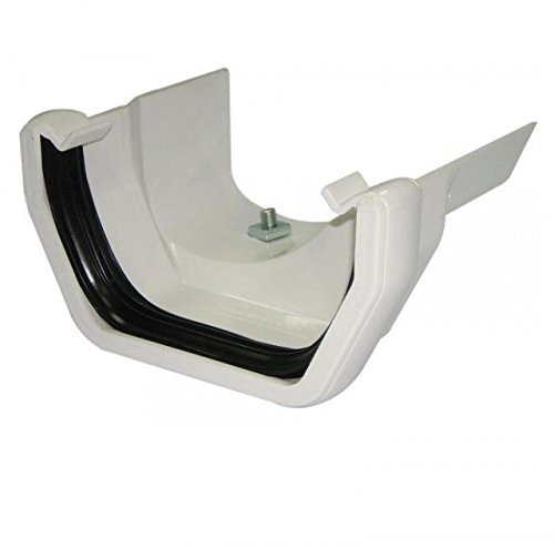 FLOPLAST 114mm Square Right Hand Iron Ogee Gutter Adapter - White