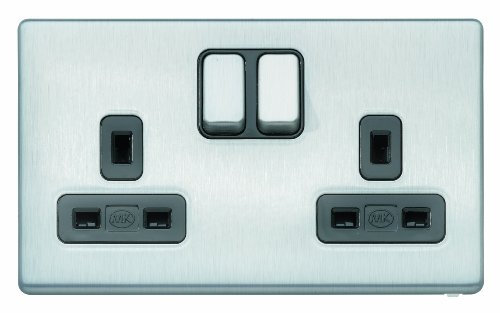 MK Aspect K24347BRCB Double Switch Socket Dual Earth/Double Pole - Brushed Chrome