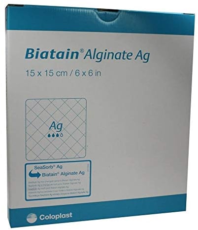BIATAIN Alginate Ag Kompressen 15x15 cm mit Silber 10 St