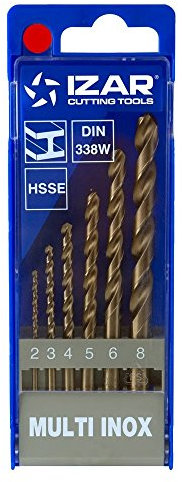 Izar 34204 Juego Broca Universal Cobalto Multi Inox, 1021, DIN338, 2-3-4-5-6-8 mm Diámetro Corte