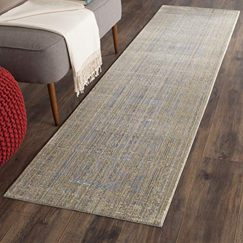 SAFAVIEH Valencia Collection Runner Rug - 2'3 x 8', Grey & Gold, Boho Chic Distressed Design, Non-Shedding & Easy Care, Ideal for High Traffic Areas in Living Room, Bedroom (VAL104E)