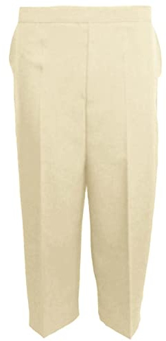 MyShoeStore Ladies Womens 3/4 Three Quarter Half Elasticated Trouser Plain Capri Cropped Stretch Trousers Plain ¾ Length Pants Summer Shorts Plus Big Sizes 10 to 24 (Beige3/4, UK 20)
