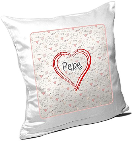 Eurofoto Kissen mit Namen Pepe und schönem Herz mit vielen Liebes-Symbolen zum Valentinstag - Namenskissen - Kuschelkissen - Schmusekissen