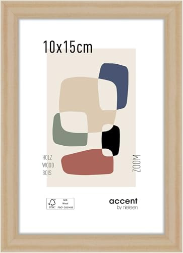 accent by nielsen Holz Bilderrahmen Zoom, 10 x 15 cm, Hellbraun | Holz Fotorahmen im Hoch- & Querformat zum Auftstellen und Aufhängen Hellbraun matt Echtglas
